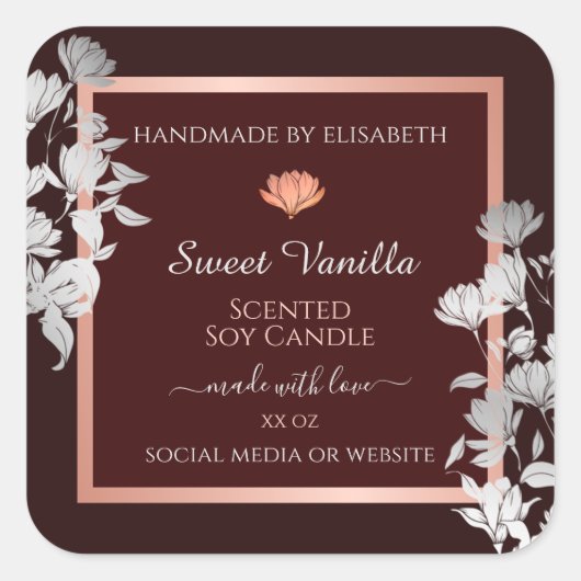 バーガンディフローラ製品包装ラベル花 スクエアシール (正面)