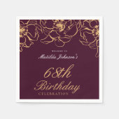 バーガンディフローラ誕生日パーティーペーパーナプキン スタンダードカクテルナプキン (正面)