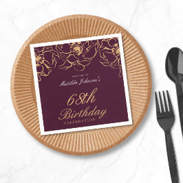 バーガンディフローラ誕生日パーティーペーパーナプキン スタンダードカクテルナプキン