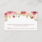 バーガンディフローラ赤ちゃんシャワーおむつラッフル エンクロージャーカード (正面)