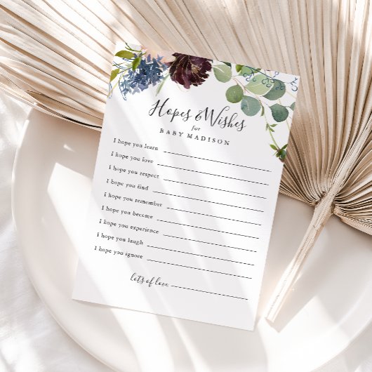 バーガンディフローラ赤ちゃんシャワー希望&ウィッシュカード ポストカード