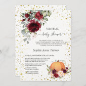 バーガンディフローラ金ゴールドカボチャ仮想ベビーシャワー 招待状 (正面/裏面)