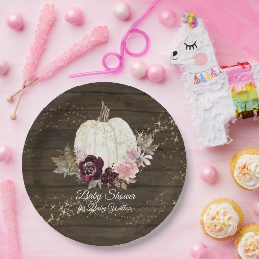 バーガンディフローラ金ゴールドカボチャ素朴ベビーシャワー ペーパープレート (パーティー)