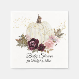 バーガンディフローラ金ゴールドグリッターカボチャ赤ちゃんシャワー スタンダードカクテルナプキン