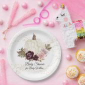 バーガンディフローラ金ゴールドグリッターベビーシャワーカボチャ ペーパープレート (パーティー)