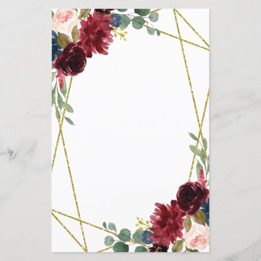 バーガンディフローラ金ゴールド幾何学緑のメニューカード (裏面)