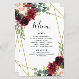 バーガンディフローラ金ゴールド幾何学緑のメニューカード