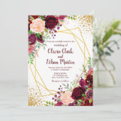 バーガンディフローラ金ゴールド幾何学 招待状 (スタンド正面)