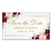 バーガンディフローラ金ゴールド日付ミニマグネットを保存 マグネット名刺 (正面)