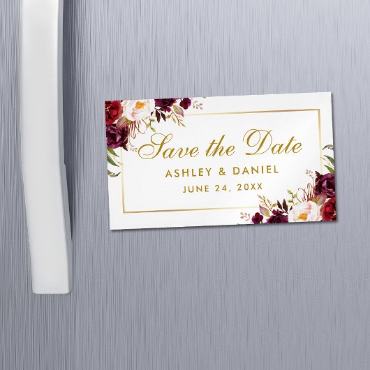 バーガンディフローラ金ゴールド日付ミニマグネットを保存 マグネット名刺