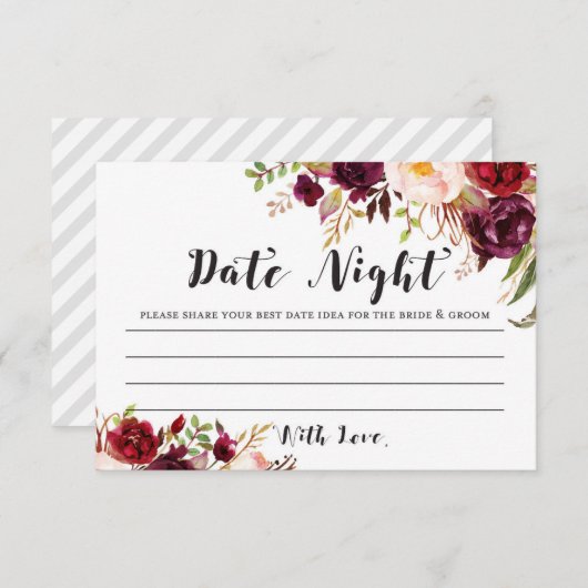 バーガンディブライダルシャワーデートナイトカード エンクロージャーカード (正面/裏面)