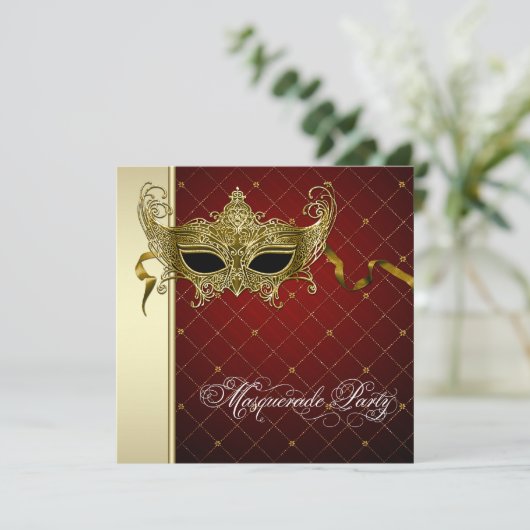 バーガンディブラック金ゴールド仮装パーティの招待状 招待状 (スタンド正面)