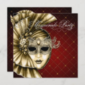 バーガンディブラック金ゴールド仮装パーティー 招待状 (正面/裏面)
