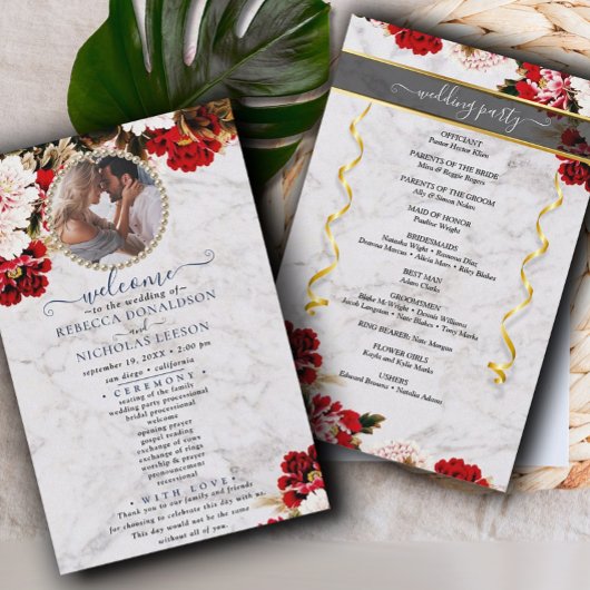 バーガンディブーケと大理石結婚式 プログラム