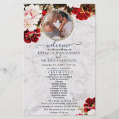 バーガンディブーケと大理石結婚式 プログラム (正面)