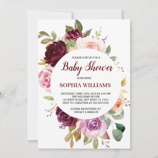 バーガンディベビーシャワー招待状 招待状 (正面)