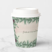 バーガンディベリーホリーパインクリスマス 紙コップ (正面)