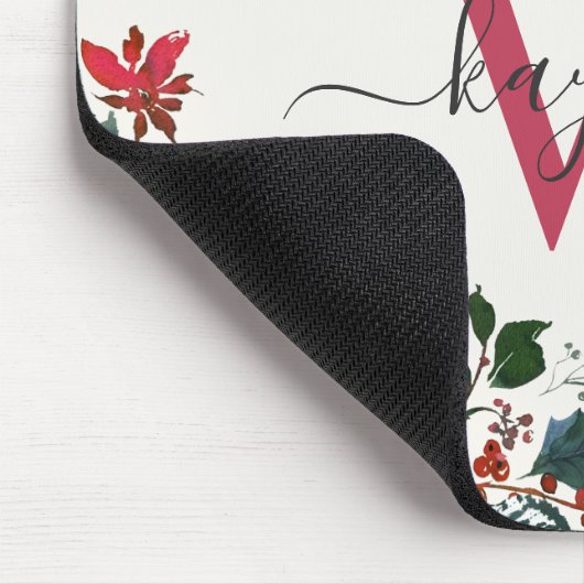 バーガンディホワイトウォーターカラーフローラモノグラムの名 マウスパッド (コーナー)