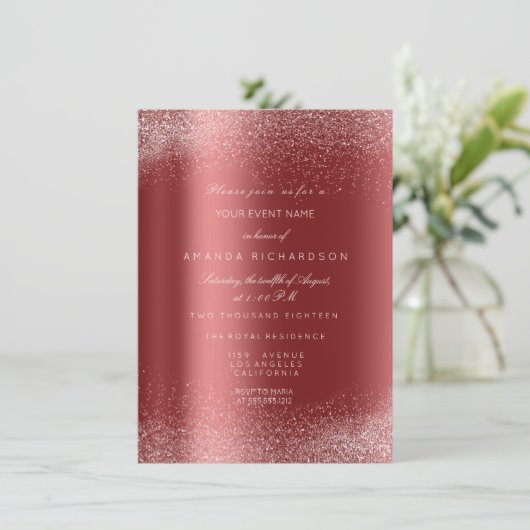 バーガンディホワイトグリッターリースサンドフレームグラム 招待状 (スタンド正面)