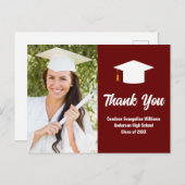 バーガンディホワイト 卒業写真 オーダーメイド サンクス ポストカード (正面/裏面)