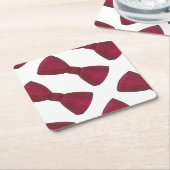 バーガンディボウタイボウタイボウタイグルームプロム結婚ズファッション スクエアペーパーコースター (アングル)