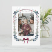 バーガンディボウ水彩ボタニカルクリスマスフォト シーズンカード (スタンド正面)