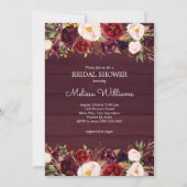 バーガンディマルサラウッ素朴ドカントリーブライダルシャワー 招待状 (正面)