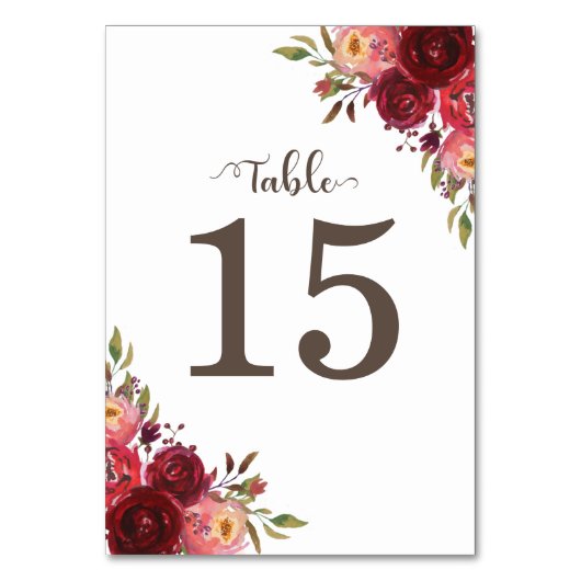 バーガンディマルサラレッドロセスフローラ表番号 テーブルナンバー (正面)