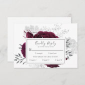 バーガンディマルーンシルバーフローラ秋の結婚式 出欠カード (正面/裏面)