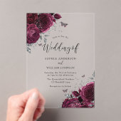 バーガンディマルーンバラと銀優雅な結婚式 アクリル招待状 (インサイチュ (ポータブル))