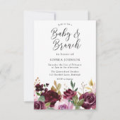 バーガンディマルーン花ベビー&ブランチ赤ちゃんシャワー 招待状 (正面)