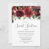 バーガンディマルーン赤い水の色の花甘い16 招待状 (正面)