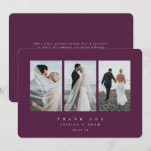 バーガンディミニマルウルトラトリプル結婚フォトのフラット サンキューカード (正面/裏面)