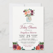 バーガンディメイソンジャーフローラ水玉模様ベビーシャワー 招待状 (正面)
