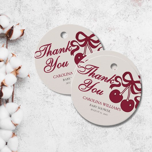 バーガンディモダンさくらんぼベビーシャワー フェイバータグ