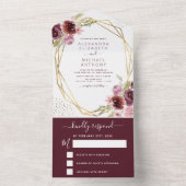 バーガンディモダンピンク幾何フローラ結婚ズすべて オールインワン招待状 (内側)