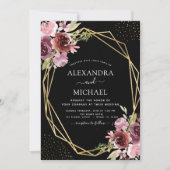 バーガンディモダンピンク幾何結婚フローラ 招待状 (正面)