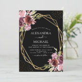 バーガンディモダンピンク幾何結婚フローラ 招待状 (スタンド正面)