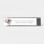 バーガンディモダンフローラ水彩緑 デスクネームプレート (正面)