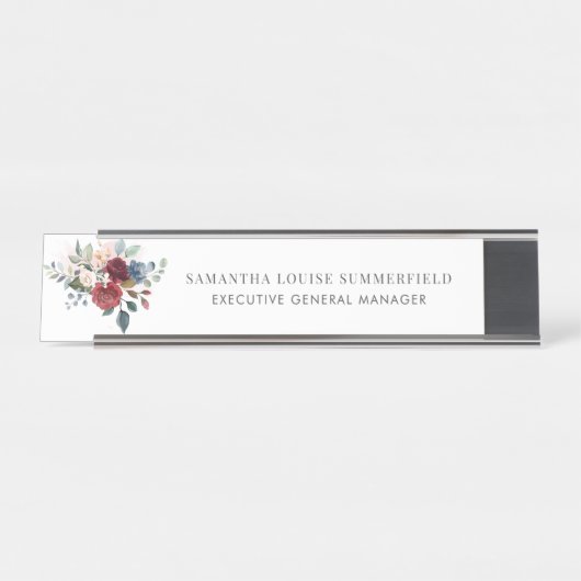 バーガンディモダンフローラ水彩緑 デスクネームプレート (正面)