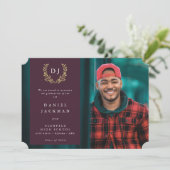 バーガンディモノグラムローレルリース卒業写真 案内状 (スタンド正面)