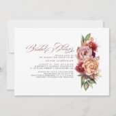 バーガンディレッドとオレンジの花の秋のブライダルシャワー 招待状 (正面)