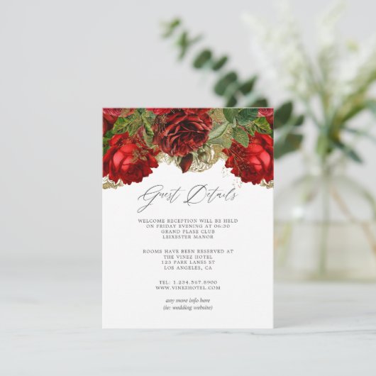 バーガンディレッドとゴールドのヴィンテージローズのゲスト詳細 エンクロージャーカード (スタンド正面)