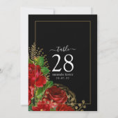 バーガンディレッドとゴールドのヴィンテージローズテーブルナンバー 招待状 (裏面)