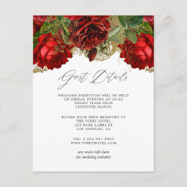 バーガンディレッドとゴールドのヴィンテージローズ ゲスト詳細 エンクロージャーカード