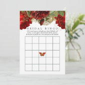 バーガンディレッドとゴールドのヴィンテージ ブライダルシャワー ビンゴ 招待状 (スタンド正面)