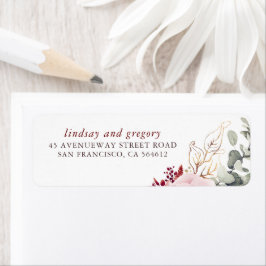 バーガンディレッドの土っぽい色合い 花 エレガント ラベル