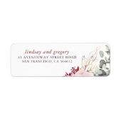 バーガンディレッドの土っぽい色合い 花 エレガント ラベル (正面)