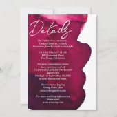 バーガンディレッドの水彩抽象的なインク ワイン レッド 招待状 (正面)