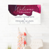 バーガンディレッドの水彩抽象的なインク ワイン レッド 横断幕 (インサイチュ)